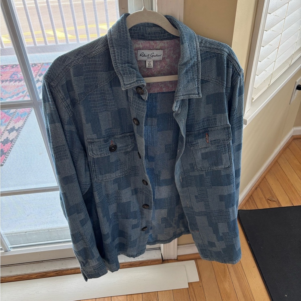 Robert Graham lightweight blue shirt jacket.